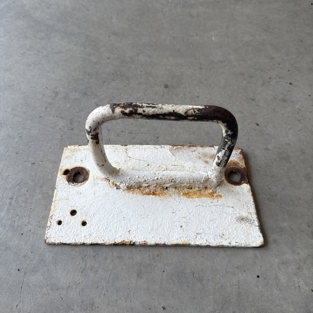 Vintage 1950s Door Handle Pull Steel Metal Hardware White Patina Towel Holder